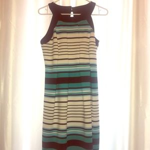 Blue And White Horizontal Stripped Halter Dress.